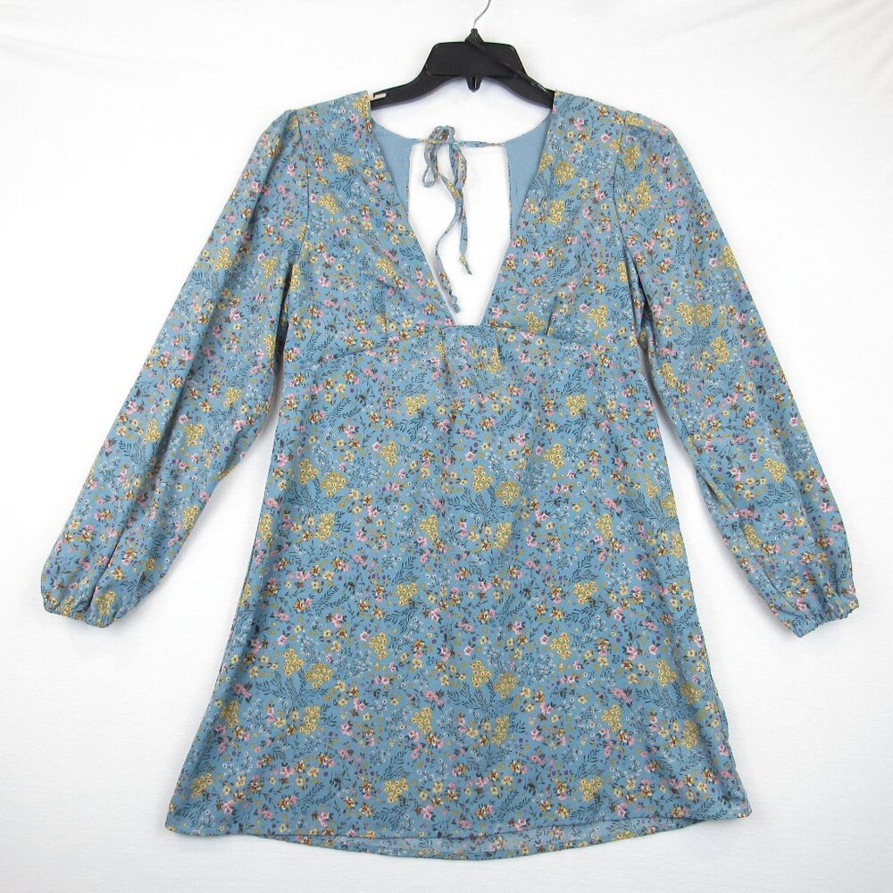 Forever 21 Floral Print Mini Dress Juniors Size L Long Sleeve